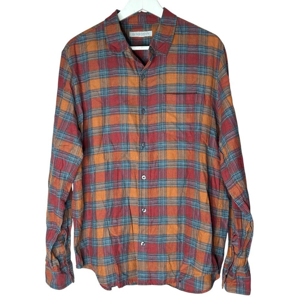 Outerknown Lightweight Linen Cotton Plaid Button-Up Shirt Large